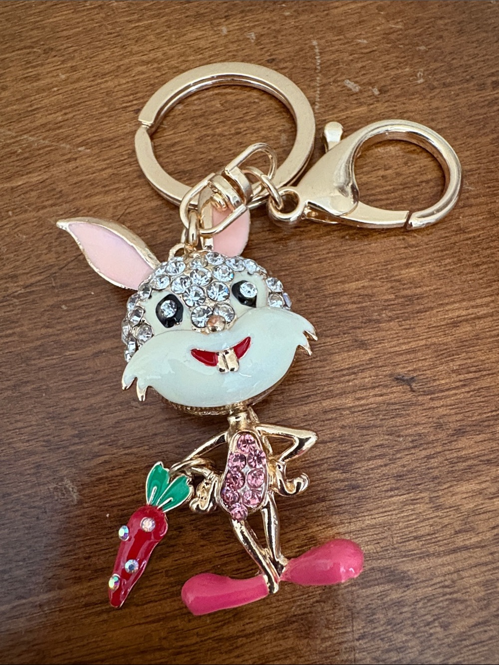 Betsey Johnson Pink Crystal Bunny Keychain with Gold Hardware